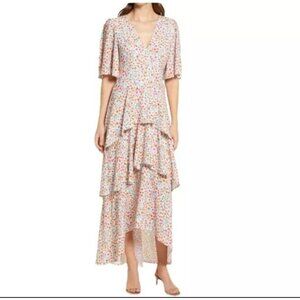 Fourteenth Place Multicolor Floral Print Tiered Maxi Dress Size large